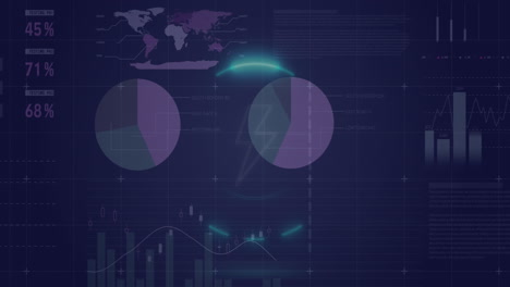 animación del icono del trueno en círculos sobre la interfaz infográfica contra un fondo negro