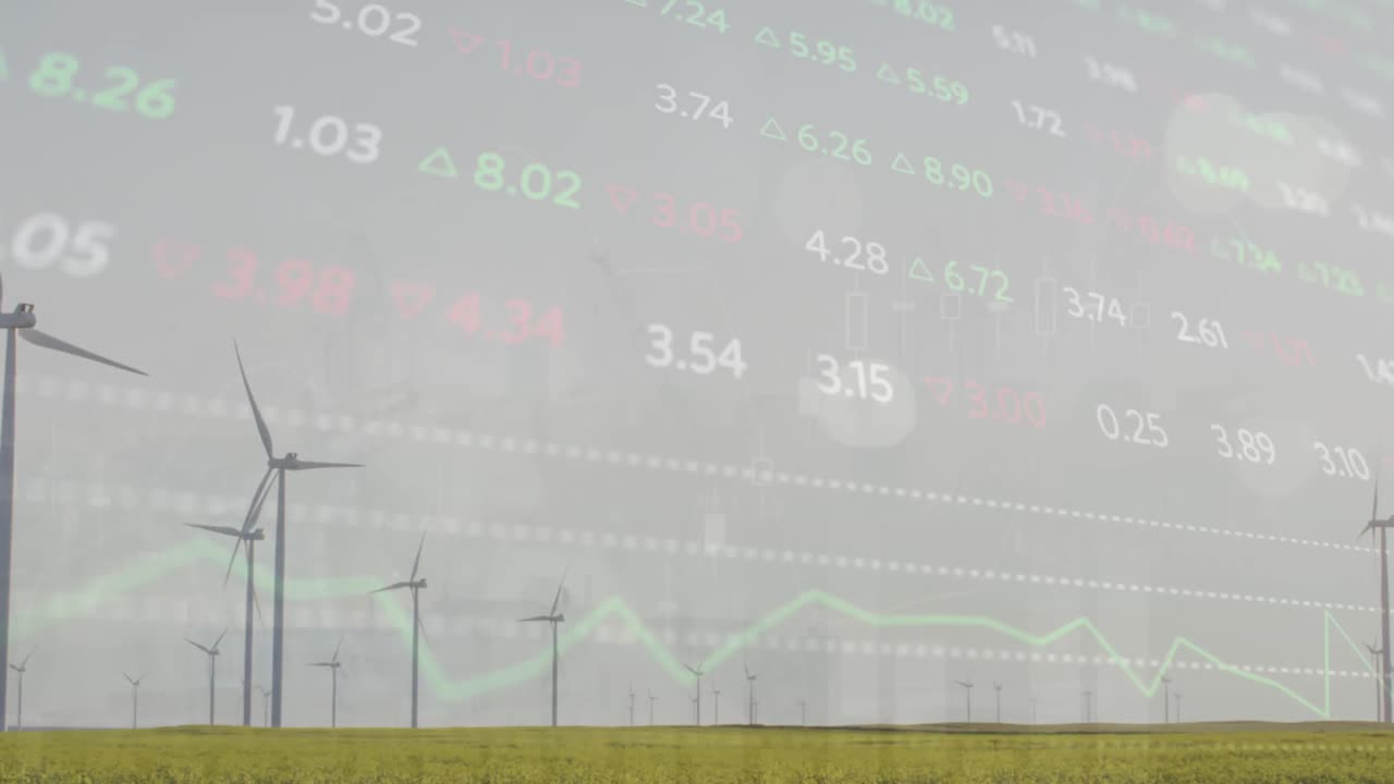 풍력 터빈을 통해 금융 데이터 처리의 애니메이션