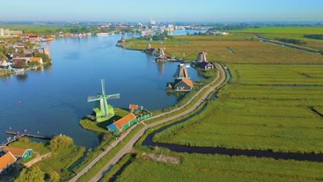 aerial view on the windmills in zaanse schans