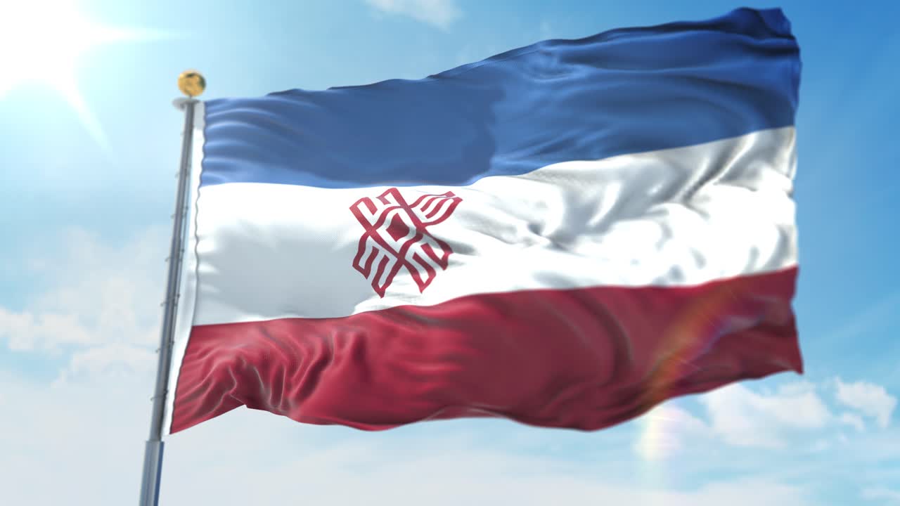 4k 3d ilustración de la bandera ondeante en un poste del país mari el