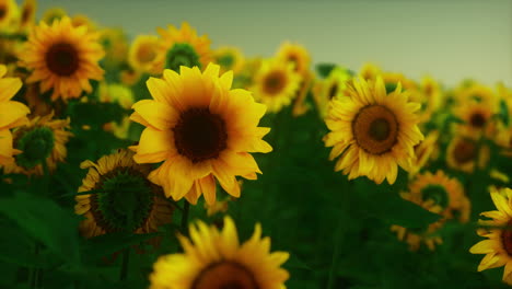 Splendid-scene-of-vivid-yellow-sunflowers-in-the-evening