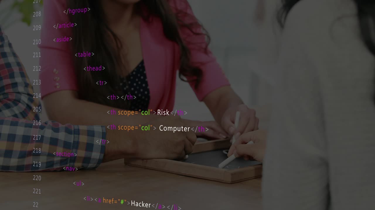 Una superposición HTML que aparece provoca que los colegas toquen la tablet con un lápiz óptico, actualizando los enlaces del menú de ciberseguridad