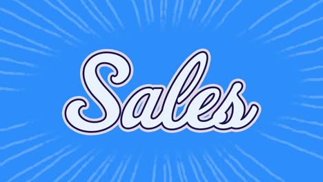 animation of sales text in white letters on blue background