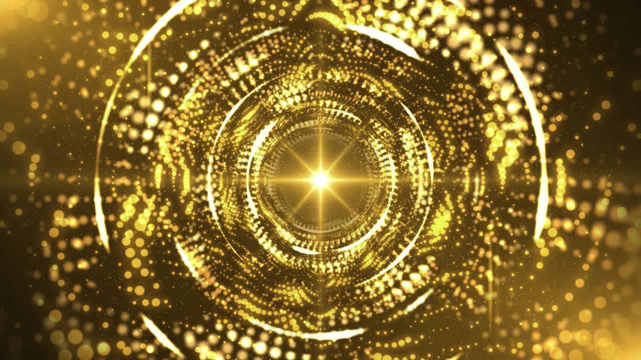 Sfondo Animato: Tunnel Dorato di Particelle Scintillanti con Effetti di Luce Brillante