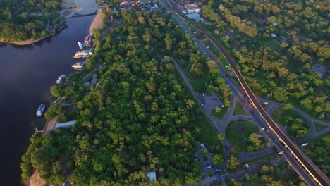 Aerial-view-of-car-highway-in-summer-city