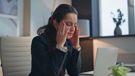upset lady reacting fail at modern cozy workplace closeup. woman closing laptop