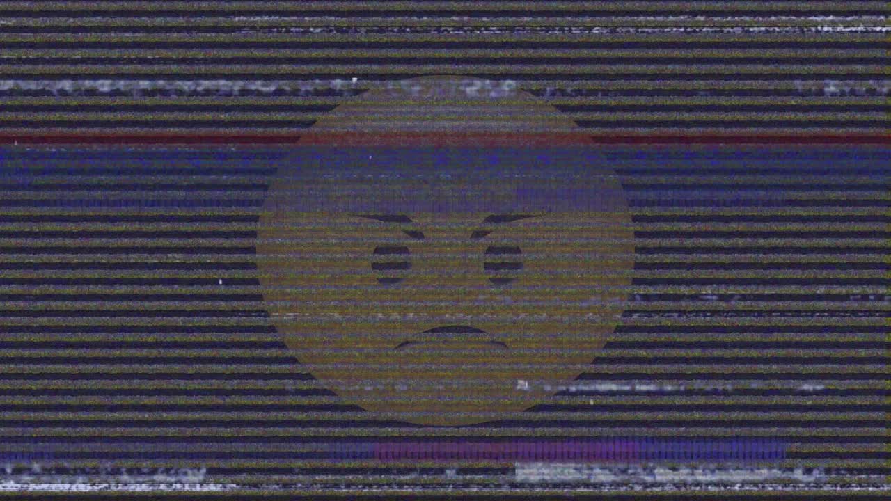 화난 이모지 아이콘의 애니메이션이 화면의 소음 위에 있습니다.