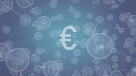 animation of euro sign and network of connections with business icons