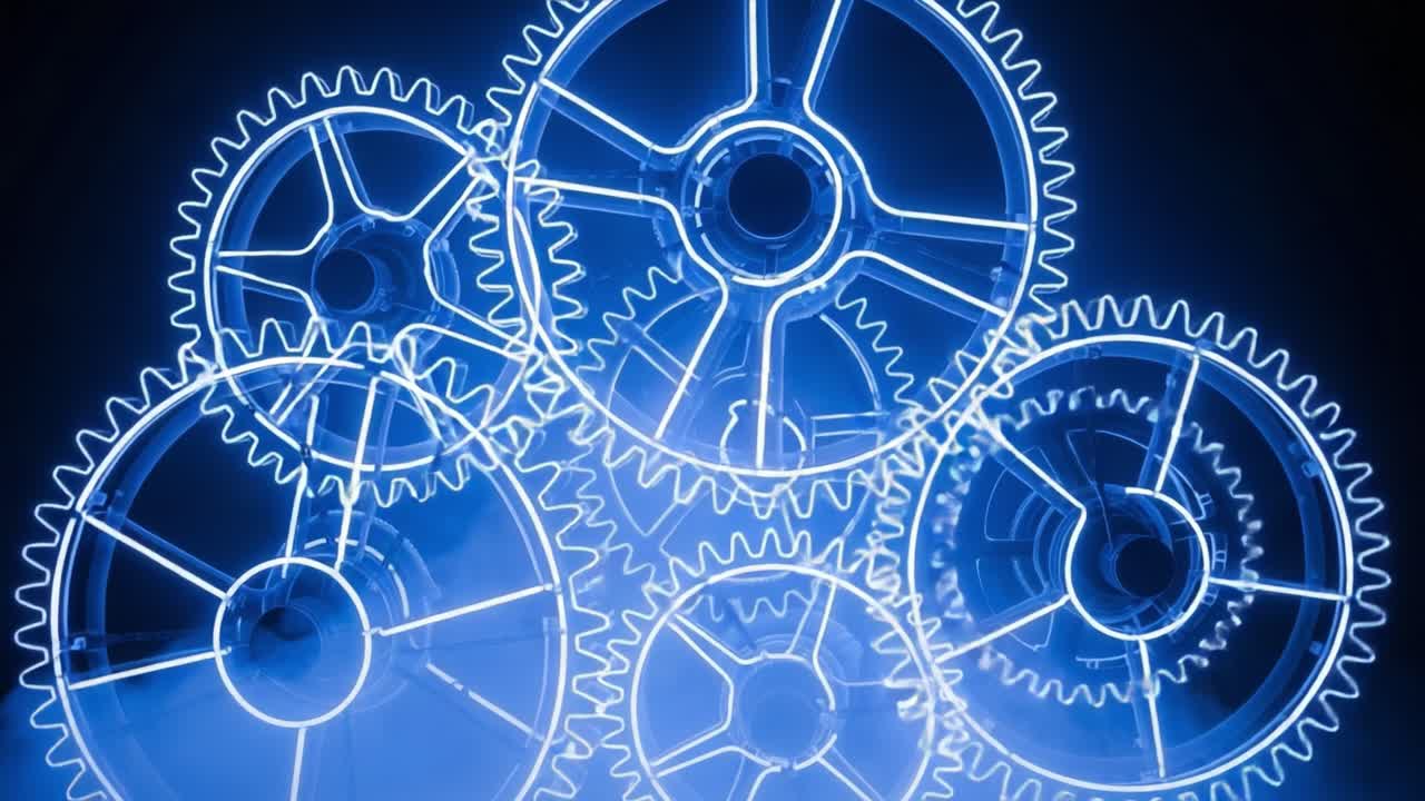 Intricate Design of Neon Gears: A Stunning Visual Representation of Machinery in Motion, Highlighting the Beauty of Industrial Innovation and Mechanical Precision