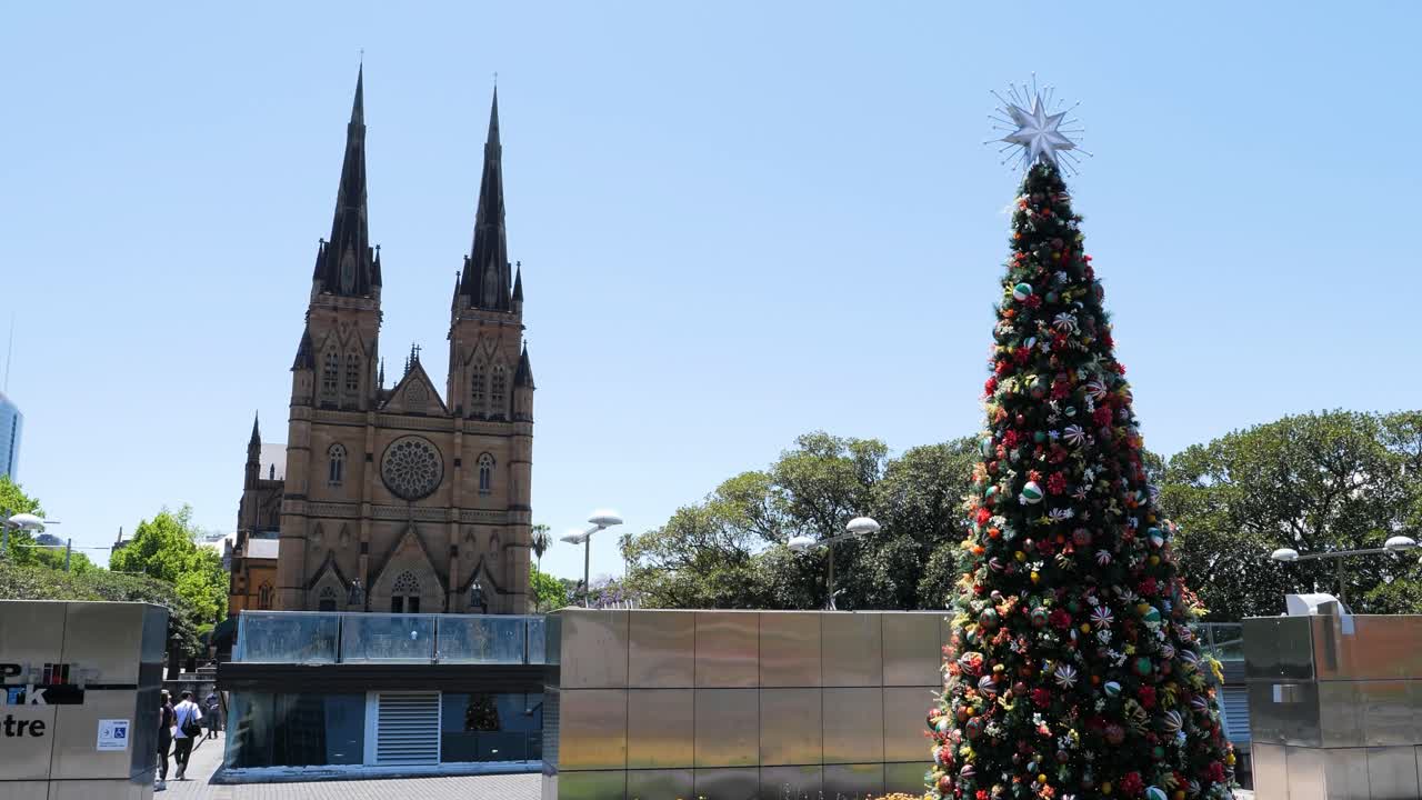 Christmas tree in front of the St Mary's Cathedral, Sydney, Australia.