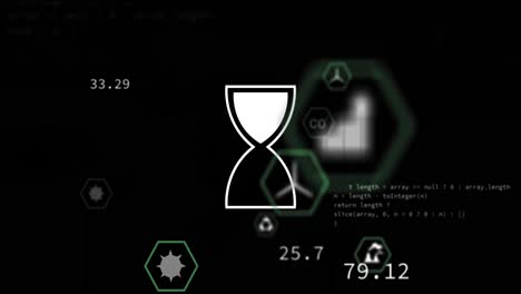 Animation-Der-KI-Datenverarbeitung-über-Sanduhrsymbol-Und-Dunklem-Hintergrund