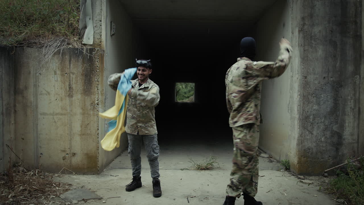 Ukrainian Military Soldiers Exits From Bunker and Celebrate End of War