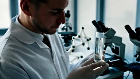 scientist examining a test tube in a laboratory