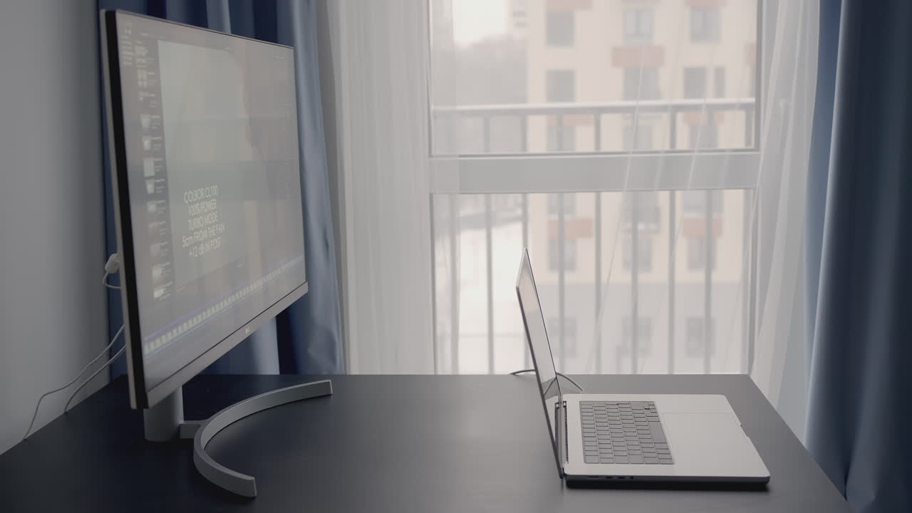 Home Office Workspace with Computer and Laptop