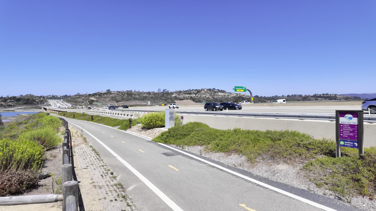 Nature and Infrastructure Harmony — Annie’s Canyon Trail Beside Busy Freeway in Solana Beach Near San Diego, California