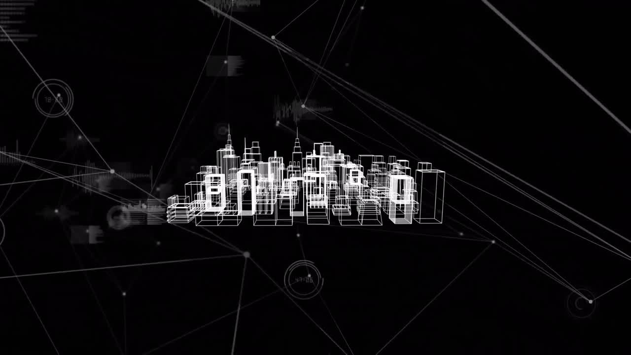 Animation of network of connections over cityscape