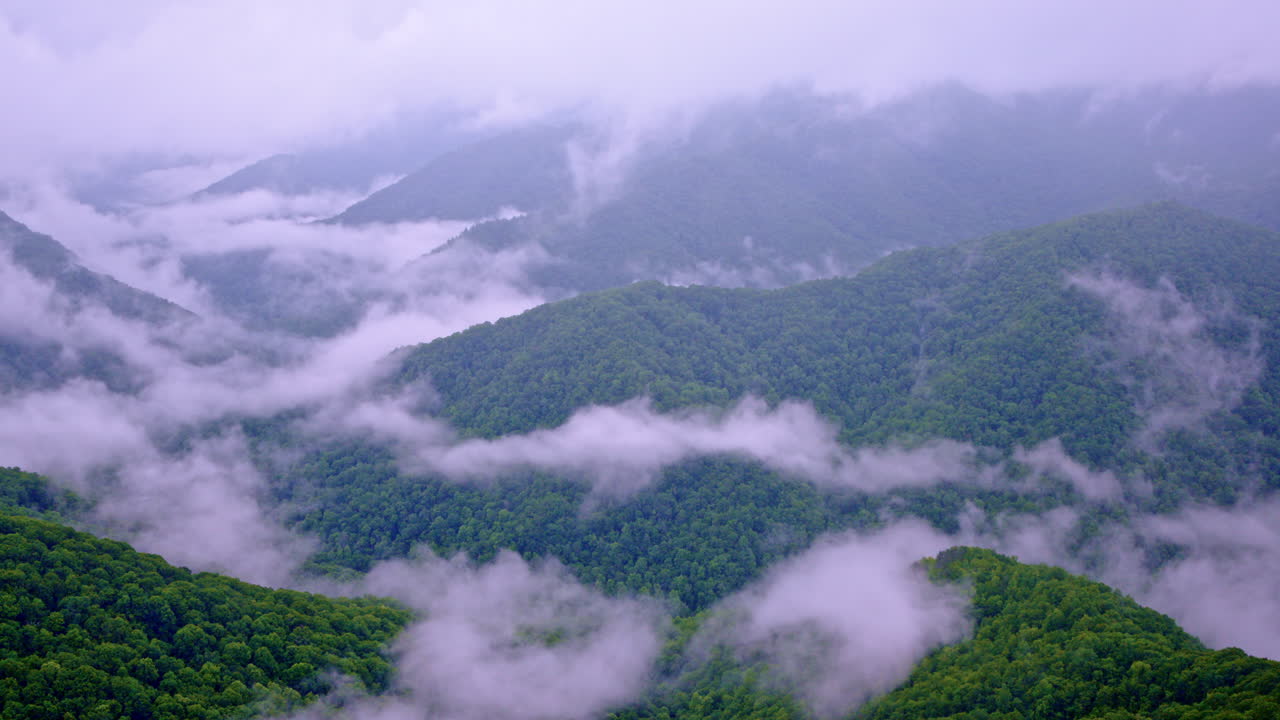 Drone flight over the mystical mists of the Great Smokies