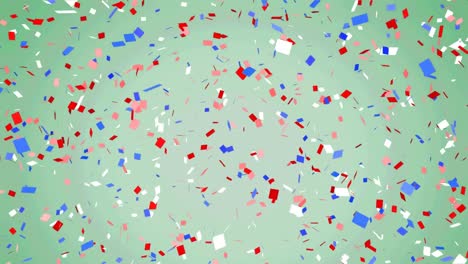 animation of red, white and blue confetti falling on pale green background