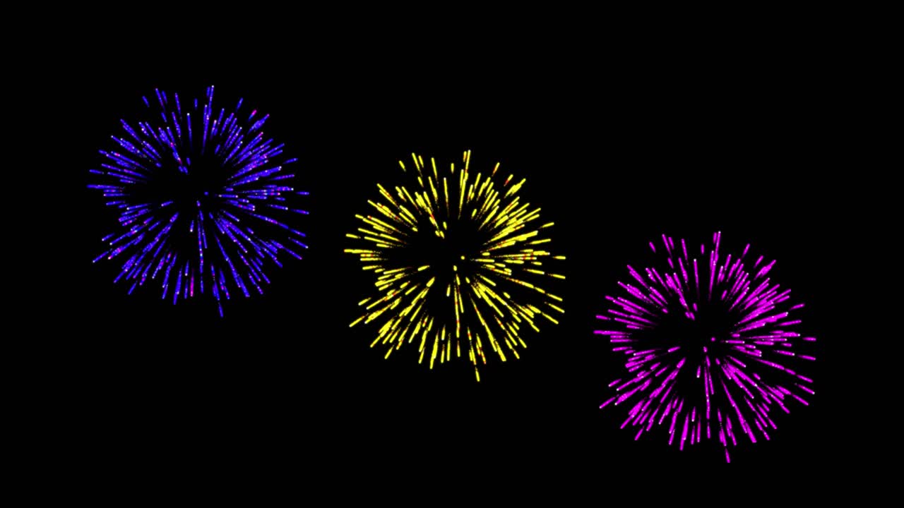 Animation of colourful christmas and new year fireworks exploding on black background