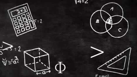 animación de dibujos matemáticos y fórmulas sobre luces sobre un fondo oscuro