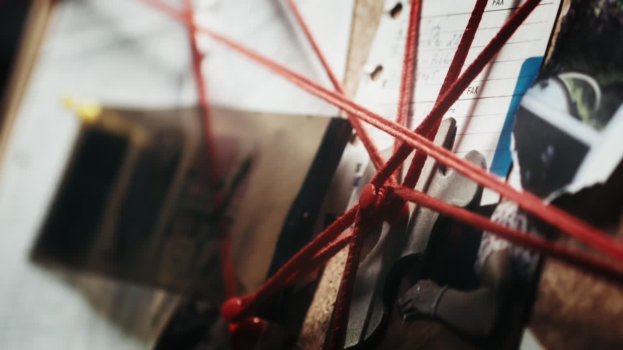 은 으로 인 그림과 문서가 서로 연결된 흐릿한 조사판은 수수께끼와 신비의 분위기를 만니다.