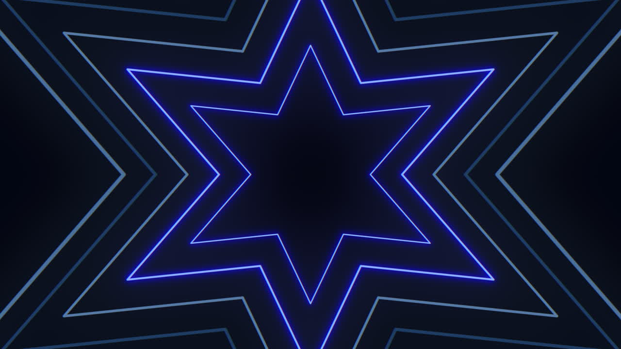 Bright neon blue star on black background