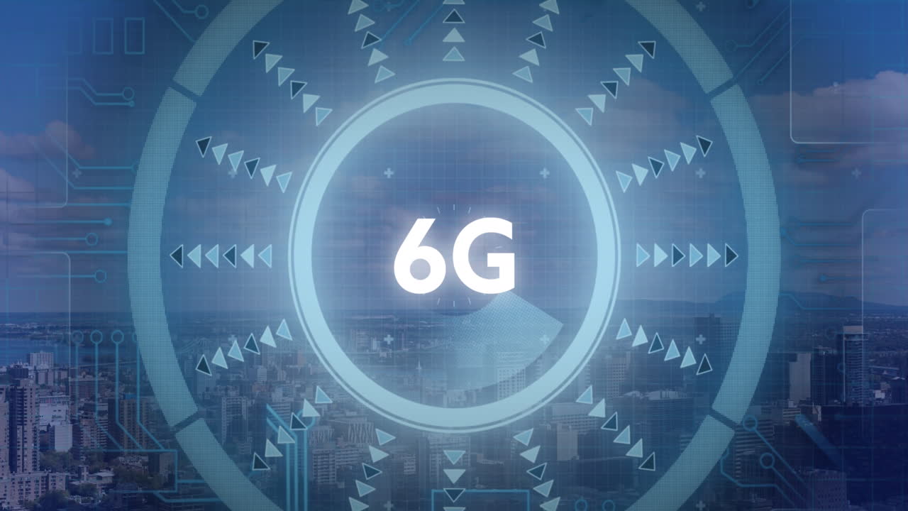6g 텍스트, 데이터 프로세싱 및 컴퓨터 회로 보드의 애니메이션
