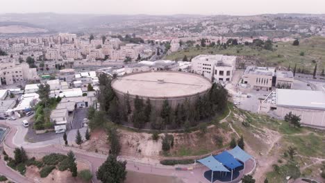 aerial view of water tower and cityscape