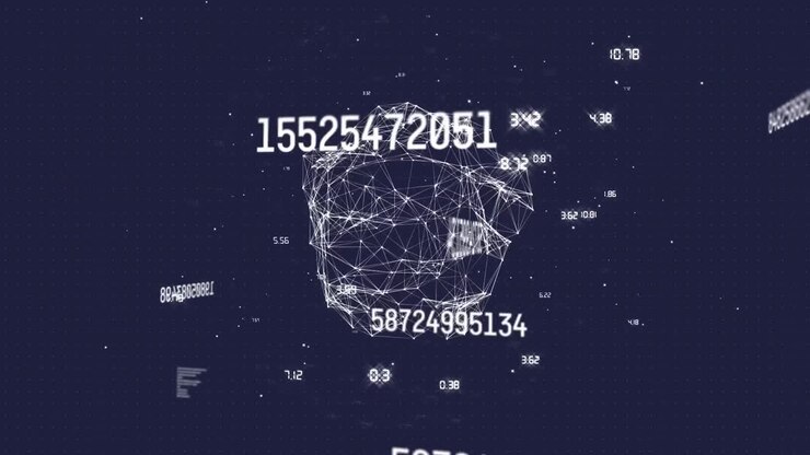 Animation of globe of network of connections with numbers and data processing