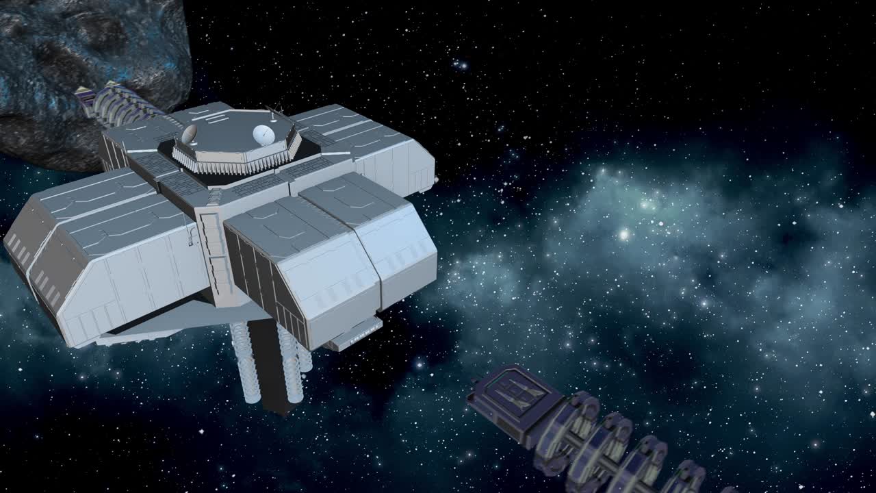 Space station for mining asteroids - view from above