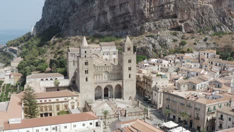 aerial view of a historic cathedral in an italian town