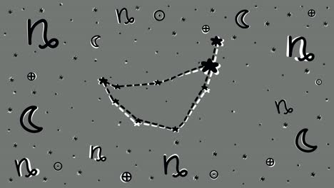 stop motion hand drawn animation of capricorn zodiac sign symbol and constellation