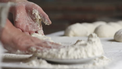 cropped view of woman baker's hands making dough in the kitchen