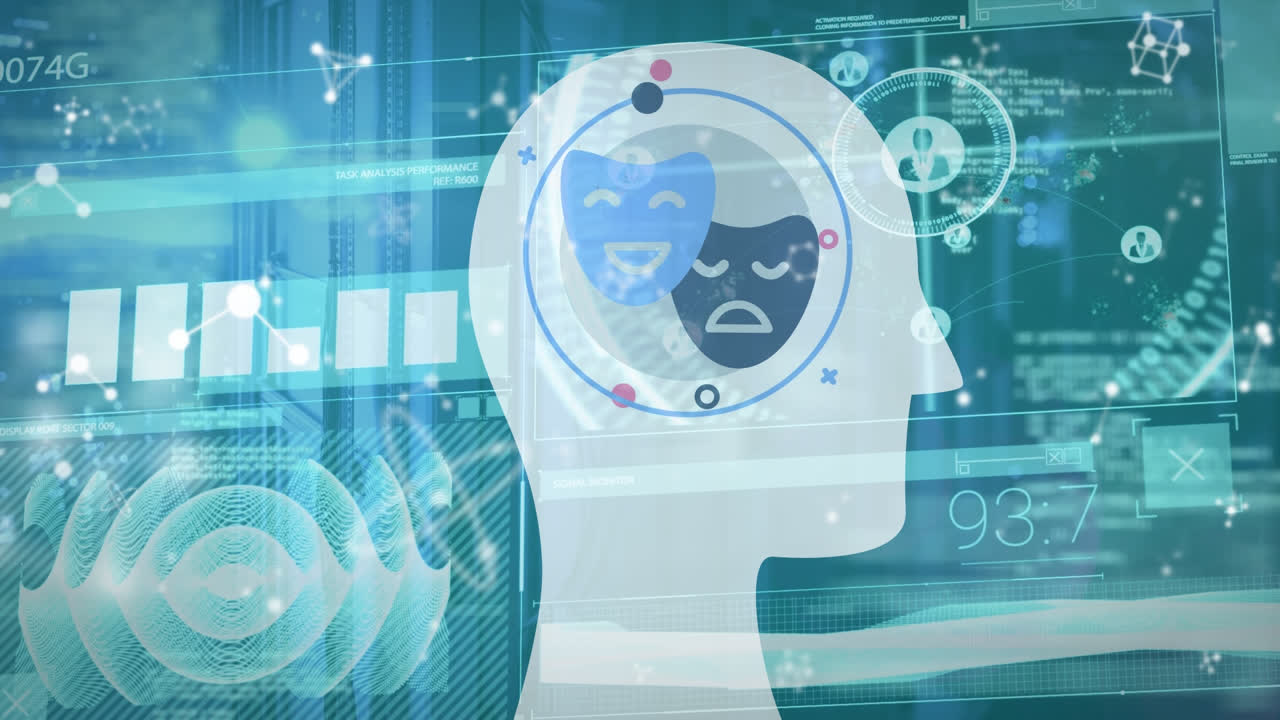 마스크를 착용한 머리의 애니메이션과 서버  ⁇ 에서 데이터 처리