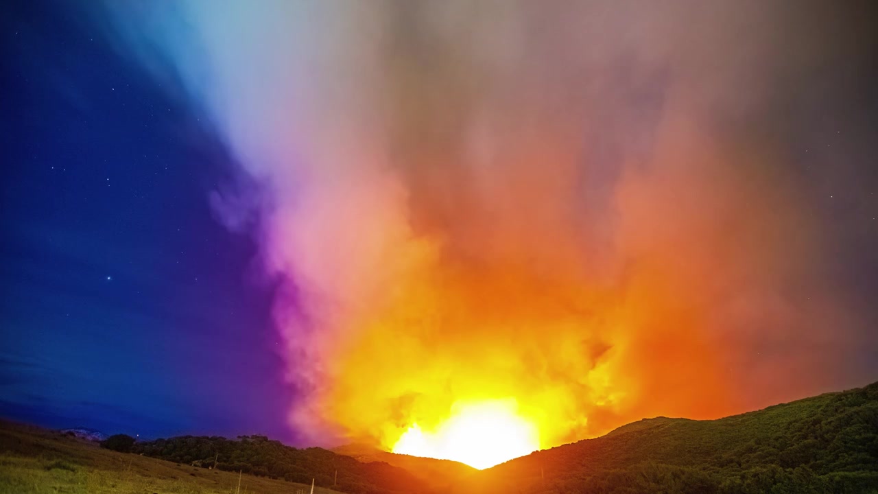 Tidsforløb af skovbrand med infrarødt termisk kamera, der viser varmezoner, hvilket hjælper brandmænd med overvågning og beredskab.