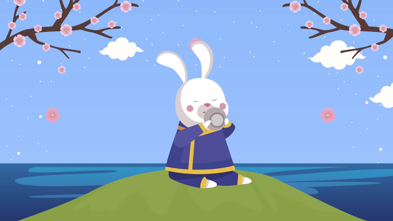 mid autumn animation with rabbit in the landscape