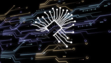animación de una placa de circuitos informáticos con procesamiento de datos