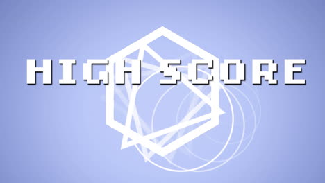 animation of white pixel text high score, over revolving white shapes, on lilac