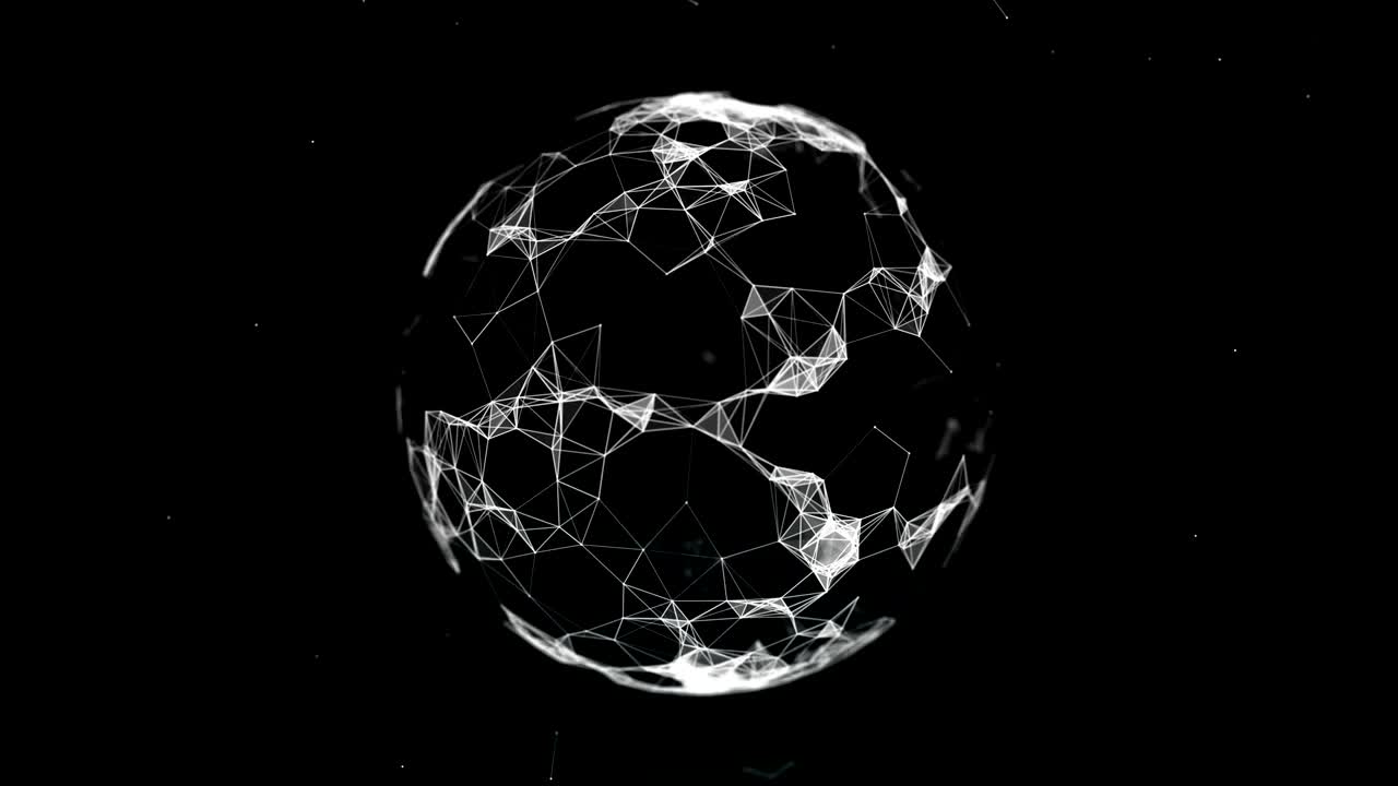 Sphere, globe and space in the form of a plexus. Abstract geometric background with moving lines, dots and triangles. Plexus fantasy abstract technology.