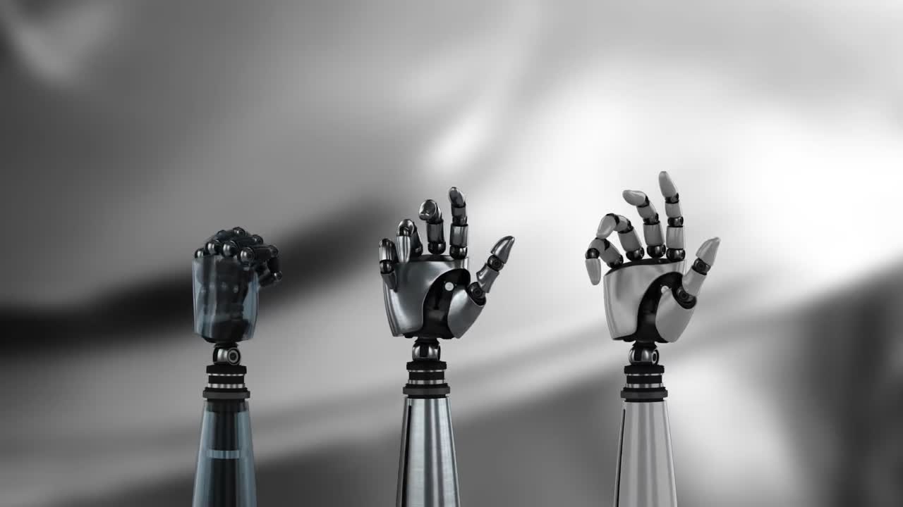 manos de robot y fondo metálico