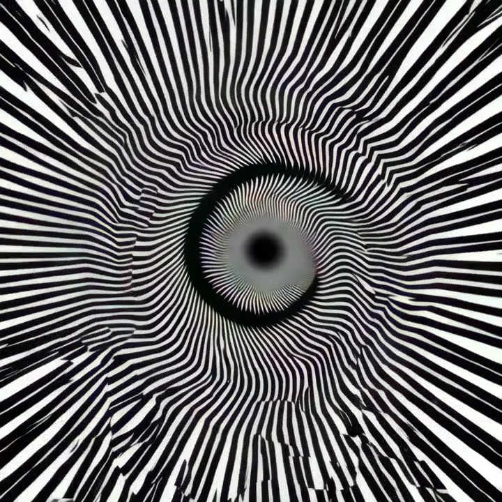Animazione astratta di illusione ottica a spirale in bianco e nero