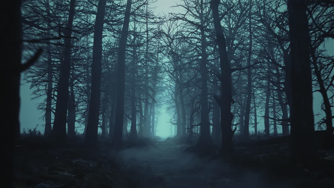 Looped animation of flying through a scary forest