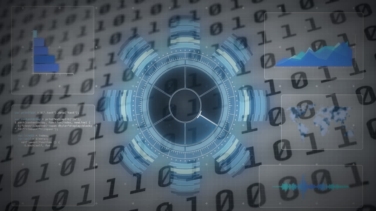 animación del escaneo del alcance y el procesamiento de datos sobre un fondo blanco