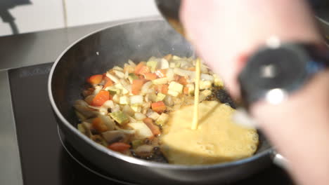 vegetables fried in pan. vegetables stewed fried in oil in frying pan