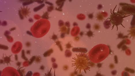 Animation-of-moving-cells-over-red-background