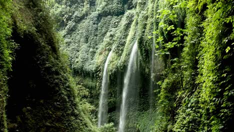 Zeitlupenwasserfall-Im-Erstaunlichen-Grünen-Dschungeltal,-Wasserfälle-Im-Amazonas,-Unberührte-Natur-Im-Freien,-Wasserlauf,-Dichte-Waldklippe,-Filmische-Bewegung,-Malerisches-Wildes-Reiseziel