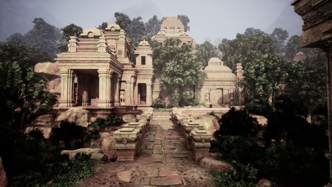 ruinas de templos antiguos en una selva exuberante