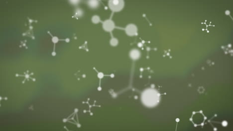 animation of white molecules moving on green background