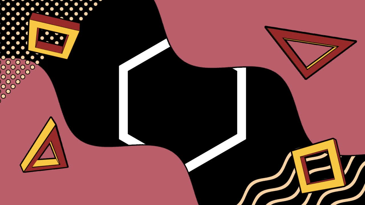 animación de hexágonos blancos con formas abstractas sobre fondo negro