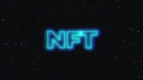 3d neon nft inscription zooming in animaion. nft metaverse concept. 4k